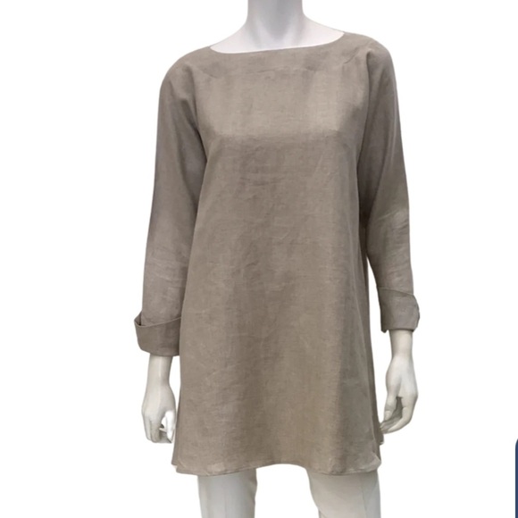 charlotte kellogg Tops - CHARLOTTE KELLOGG Palm Beach Margot Tunic Top Blouse 100% Linen Tunic Khaki Sz M